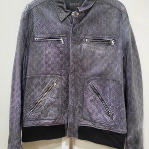 Gucci Authentic  embossed leather jacket men 58